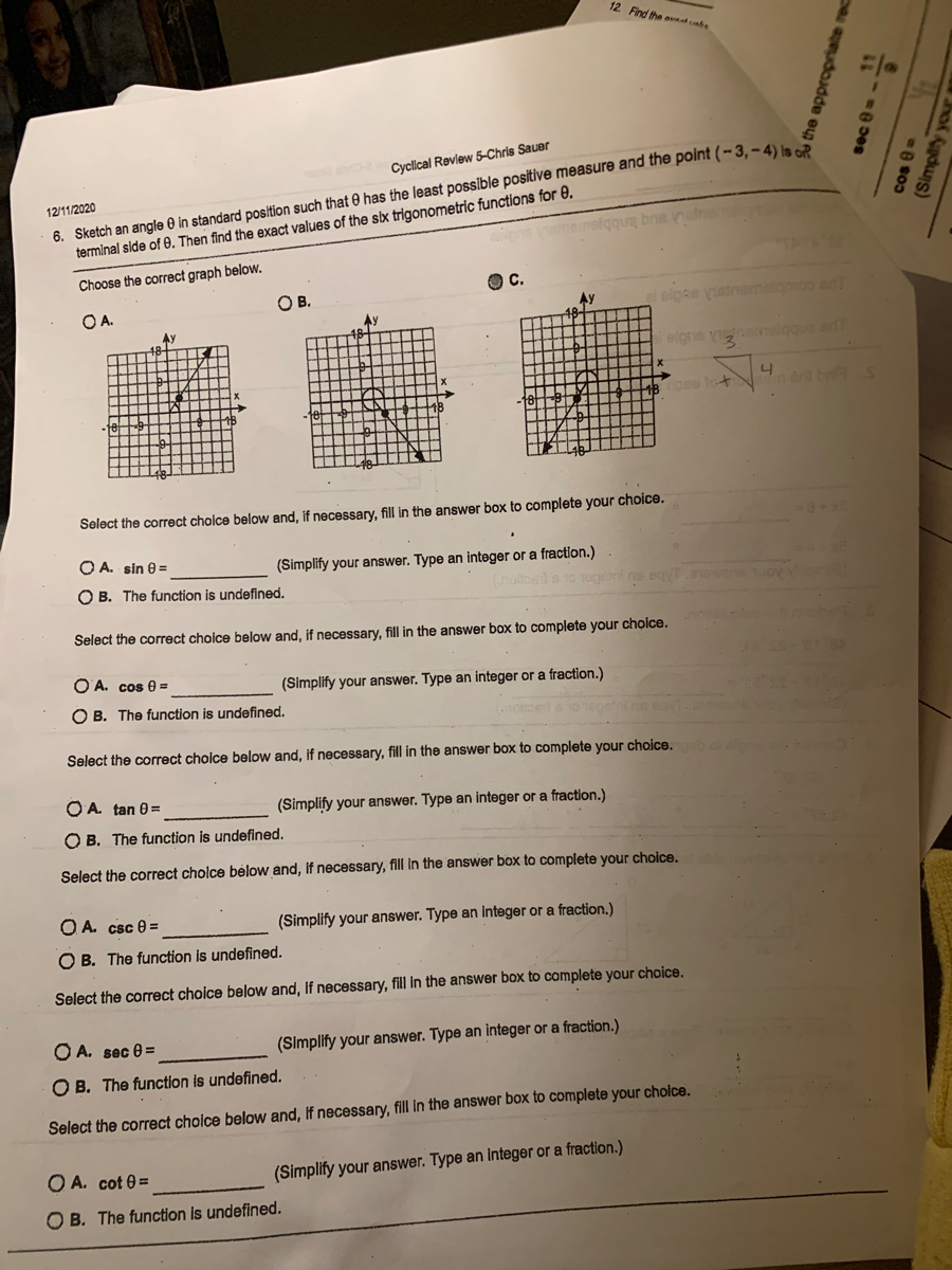 Answered: 6. Sketch an angle 0 in standard… | bartleby