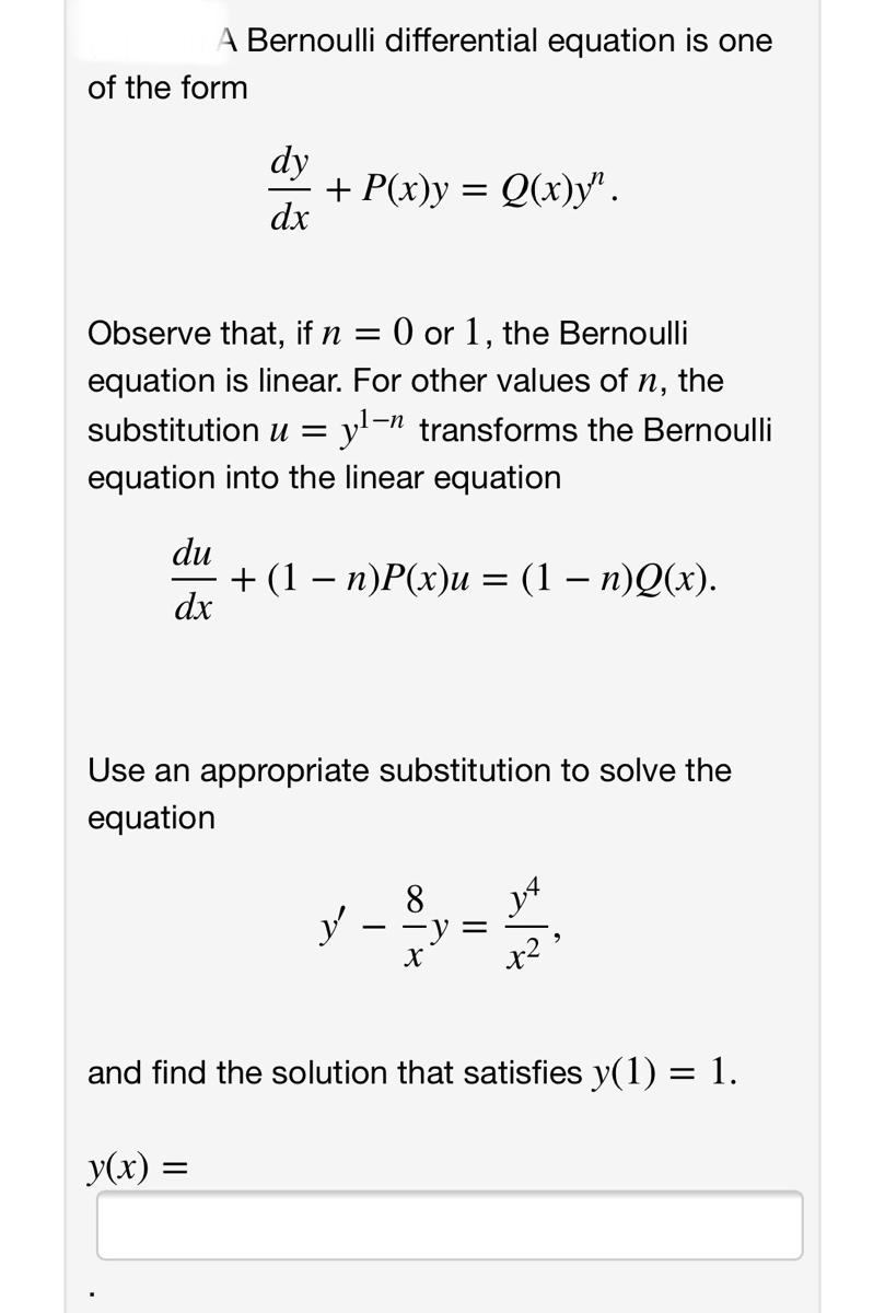 Answered A Bernoulli Differential Equation Is Bartleby