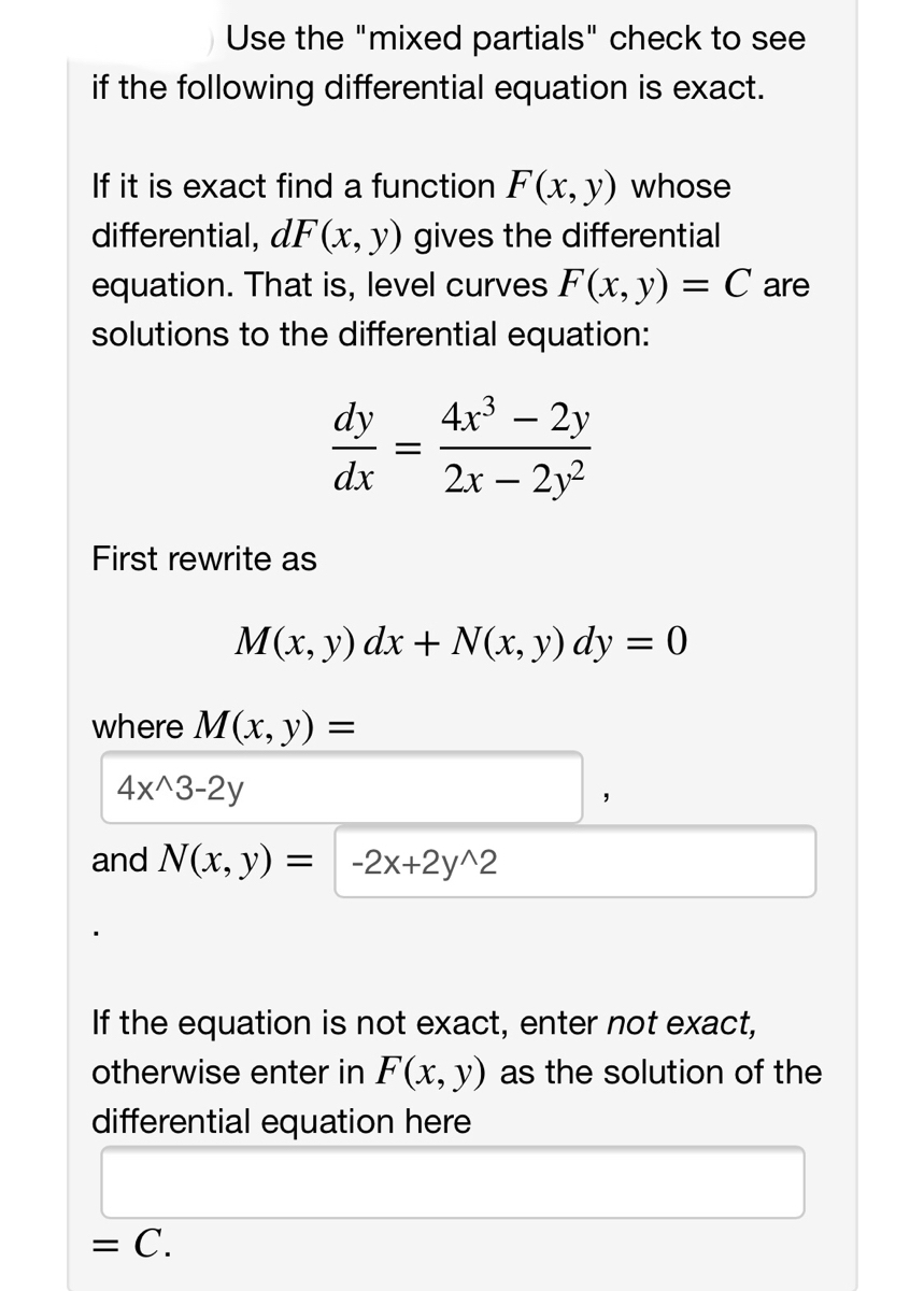 Answered Use The Mixed Partials Check To See Bartleby