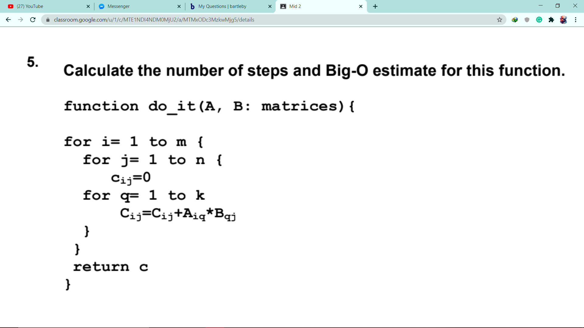Answered Calculate The Number Of Steps And Big O Bartleby