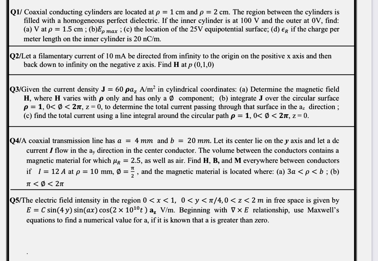 Answered Q1 Coaxial Conducting Cylinders Are Bartleby