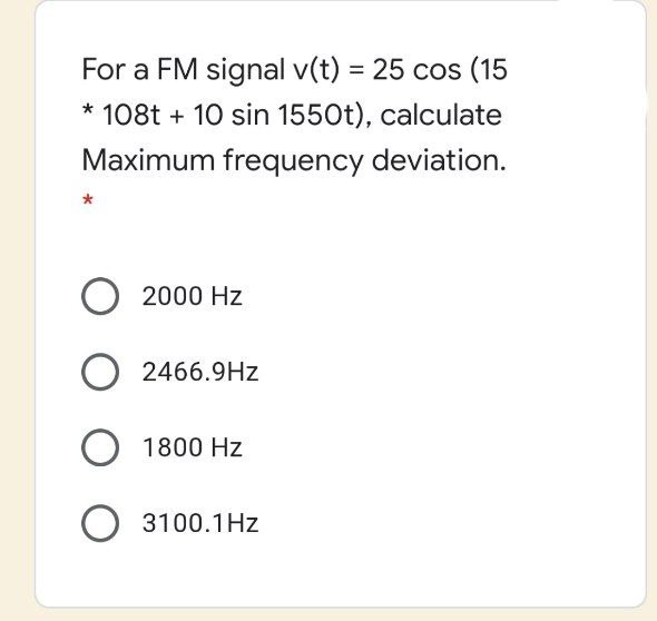 Answered For A Fm Signal V T 25 Cos 15 3d Bartleby