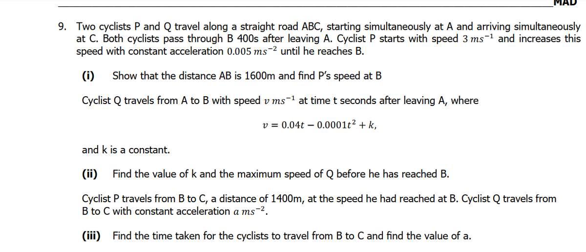 Answered Two Cyclists P And Q Travel Along A Bartleby