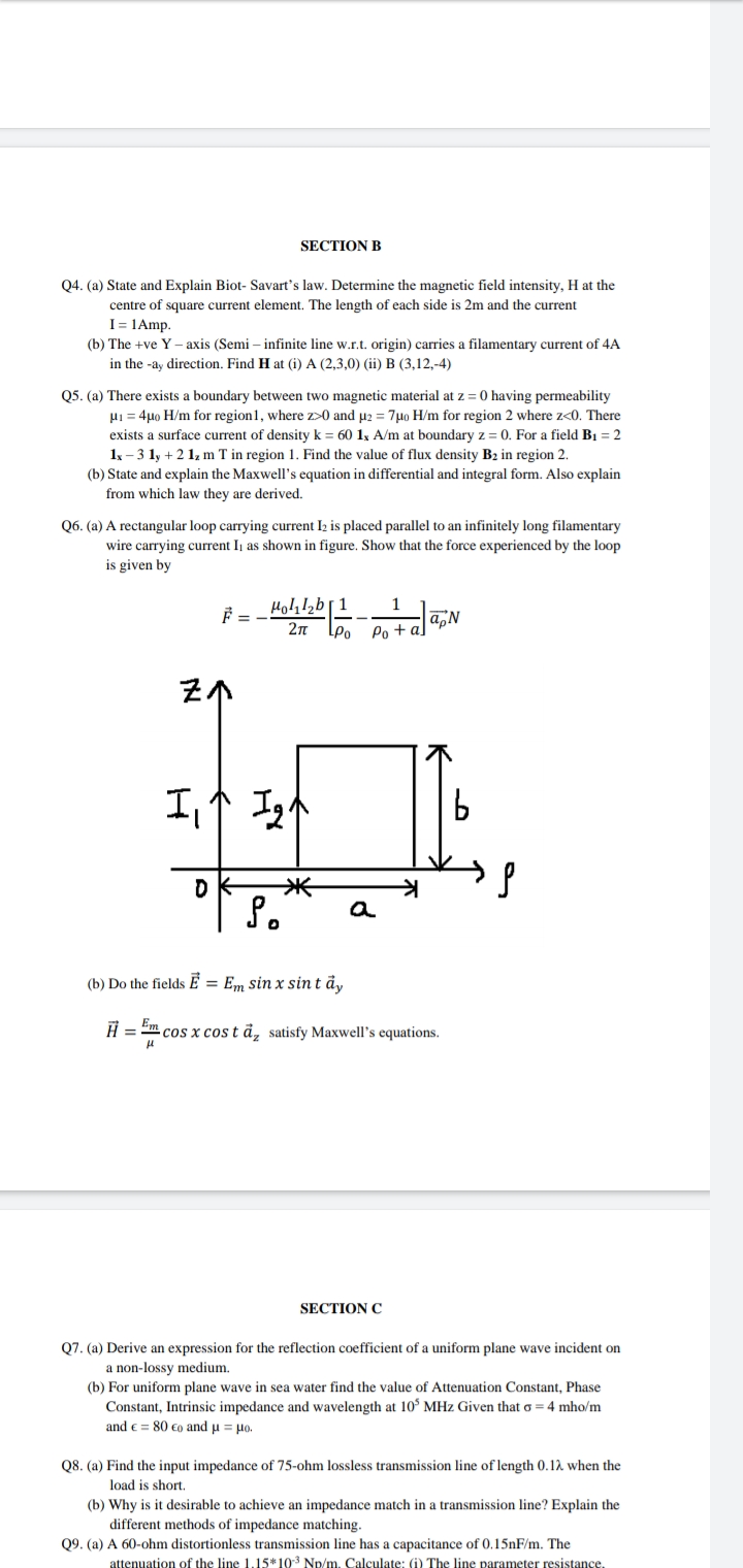 Answered A Rectangular Loop Carrying Current I2 Bartleby