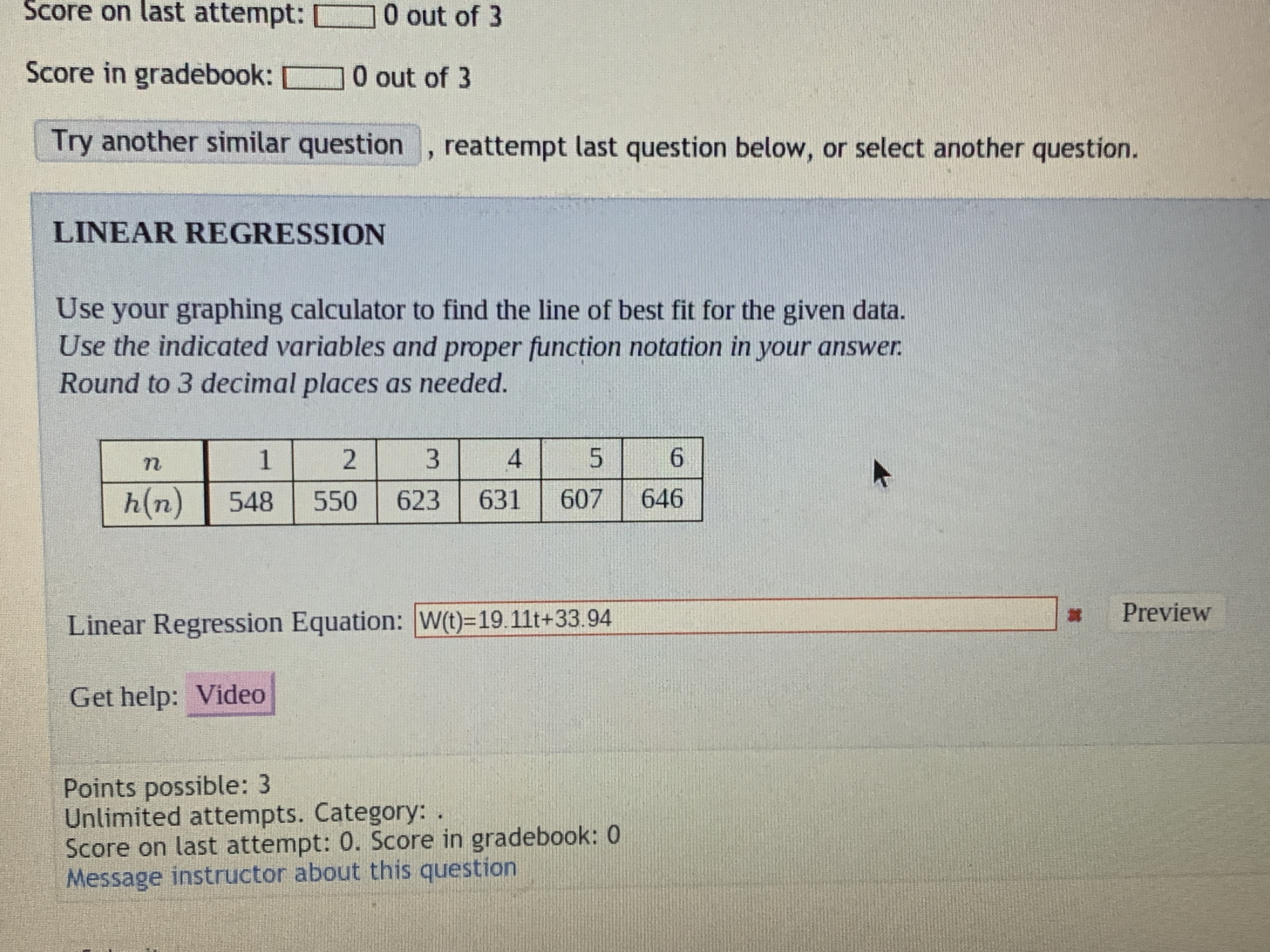 linear regression equation on graphing calculator