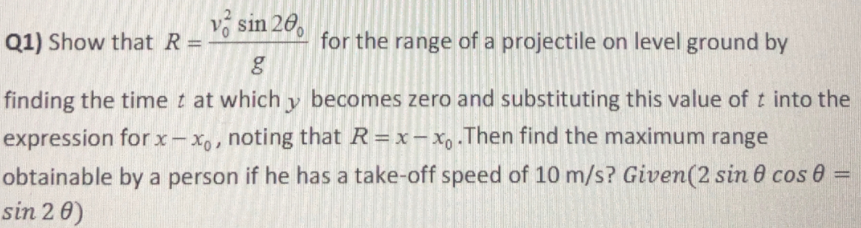 Answered V Sin Q1 Show That R For The Bartleby