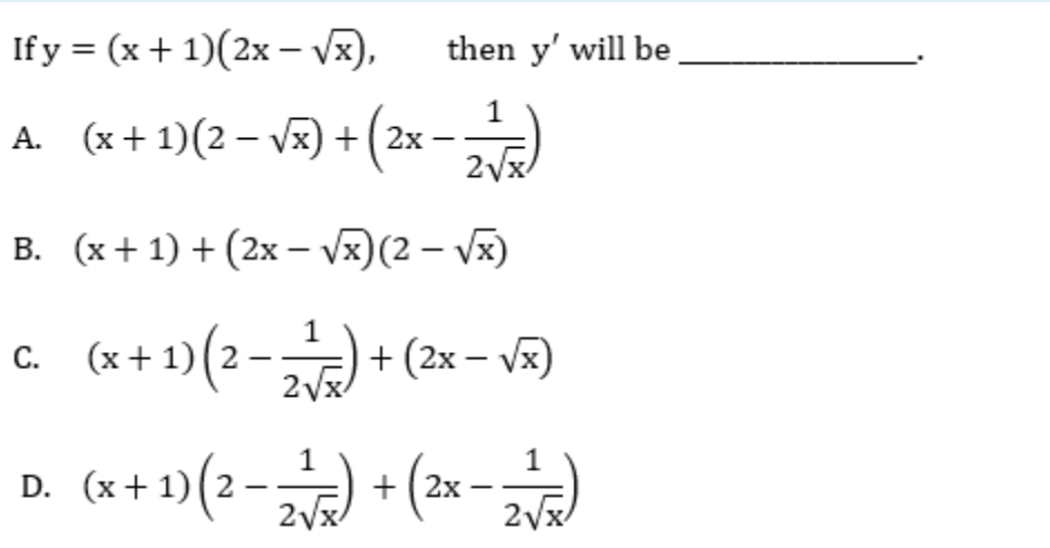 Answered If Y X 1 2x Vx Then Y Will Be Bartleby