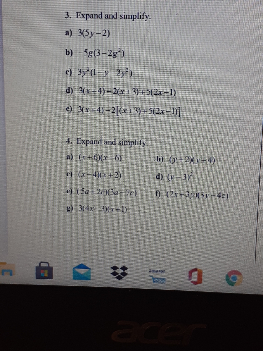Answered 3 Expand And Simplify A 3 5y 2 B Bartleby