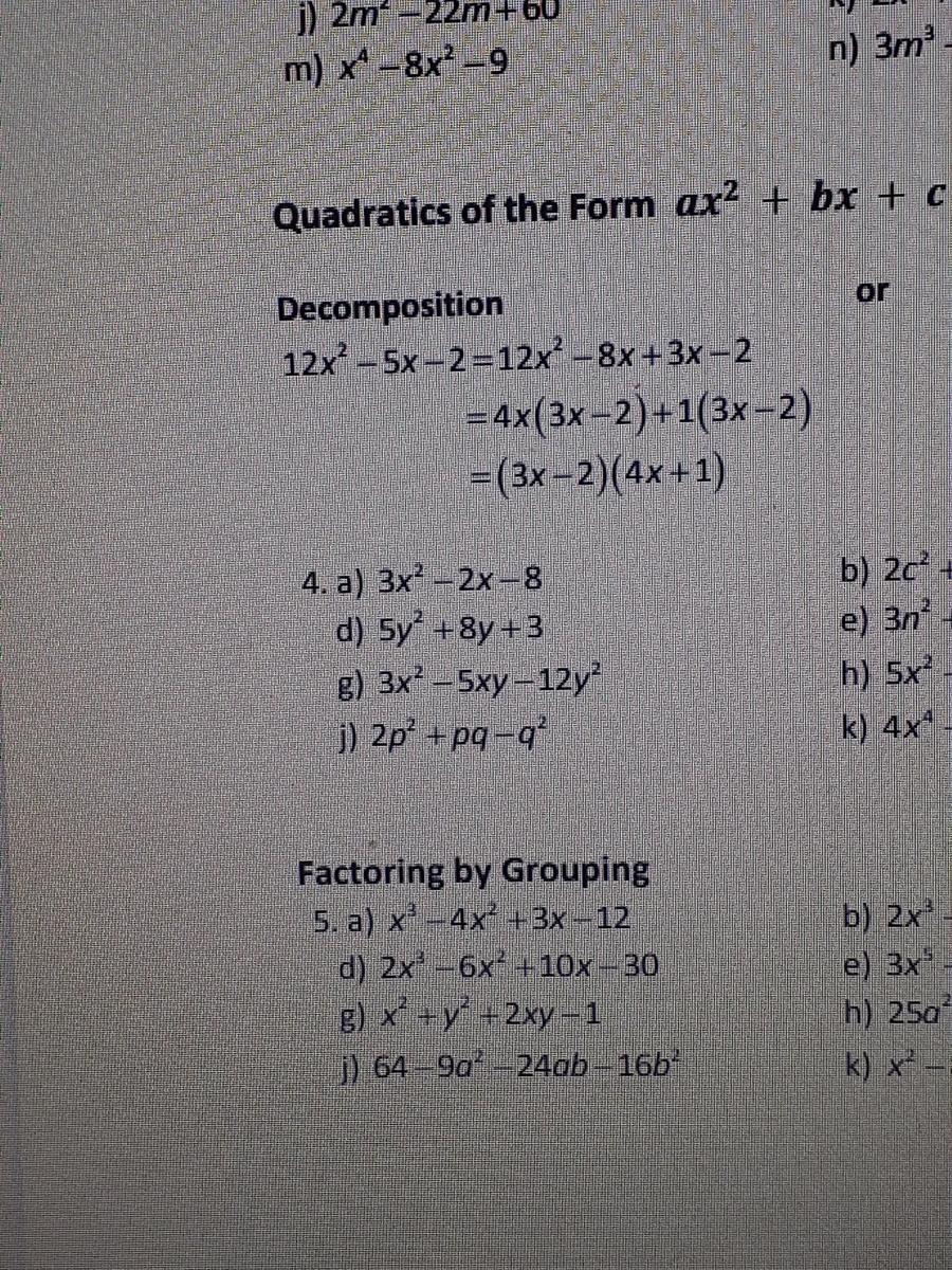 Answered M X 8x Quadratics Of The Form Ax Bartleby