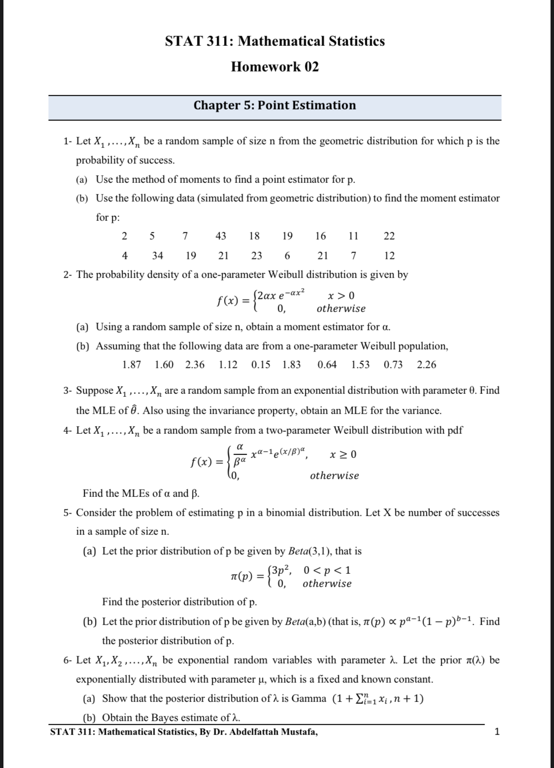 Answered Stat 311 Mathematical Statistics Bartleby