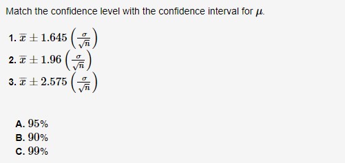Answered Match The Confidence Level With The Bartleby 0565