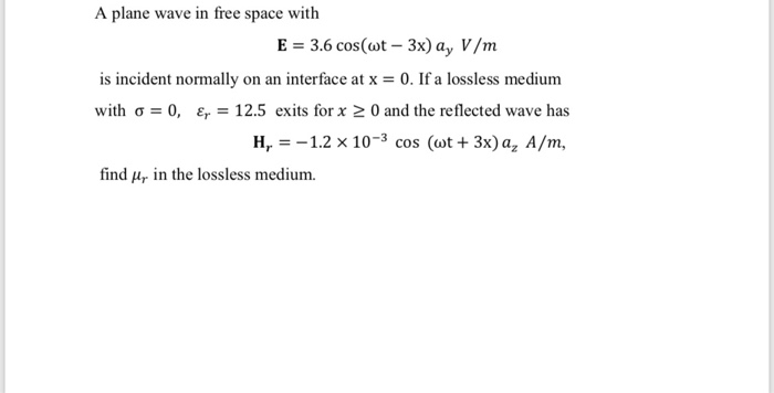 Answered A Plane Wave In Free Space With E 3 6 Bartleby