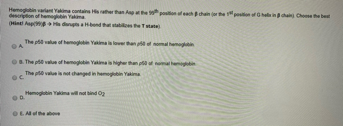 Answered Hemoglobin Variant Yakima Contains His Bartleby