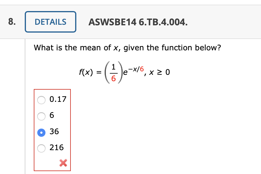 Answered: What is the mean of x, given the… | bartleby