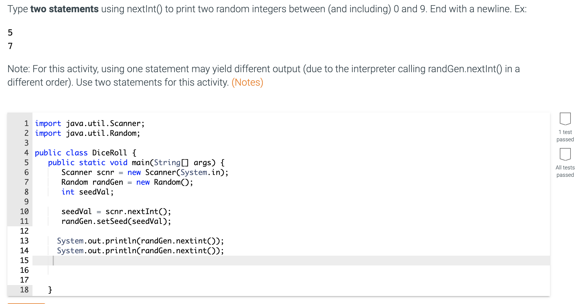 Answered Type Two Statements Using Nextint To Bartleby