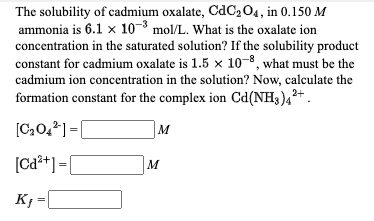 Answered The Solubility Of Cadmium Oxalate Bartleby