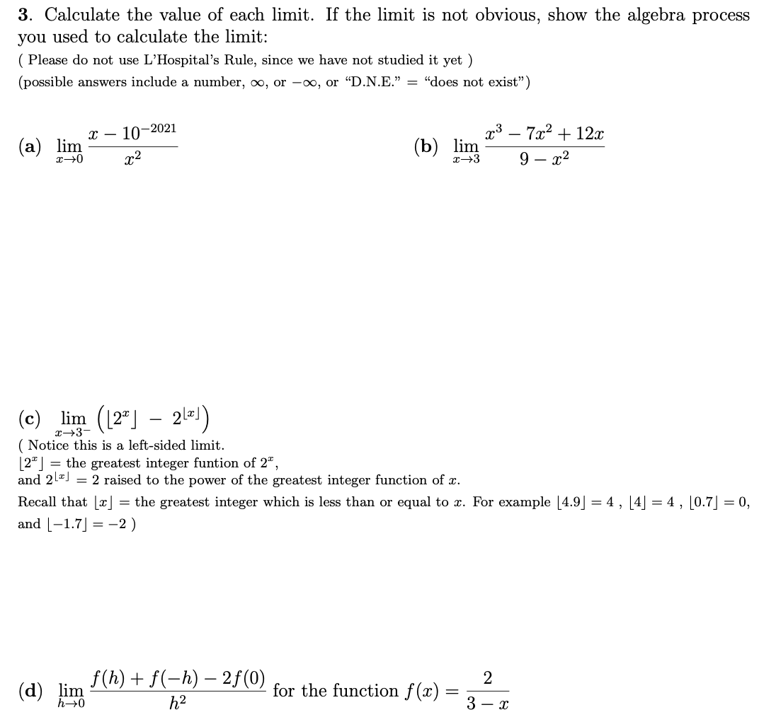 Answered 3 Calculate The Value Of Each Limit Bartleby