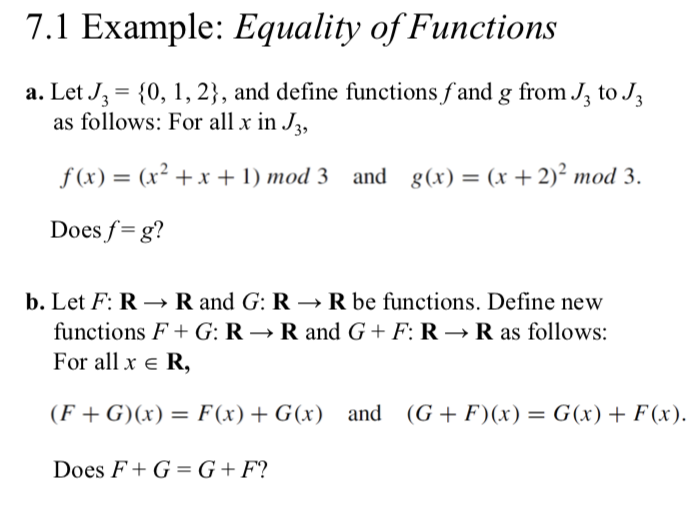 Answered 7 1 Example Equality Of Functions A Bartleby