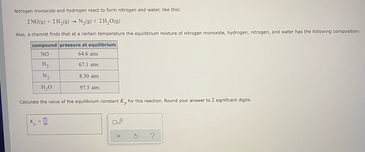 Answered Nitrogen Monoxide And Hydrogen React To Bartleby