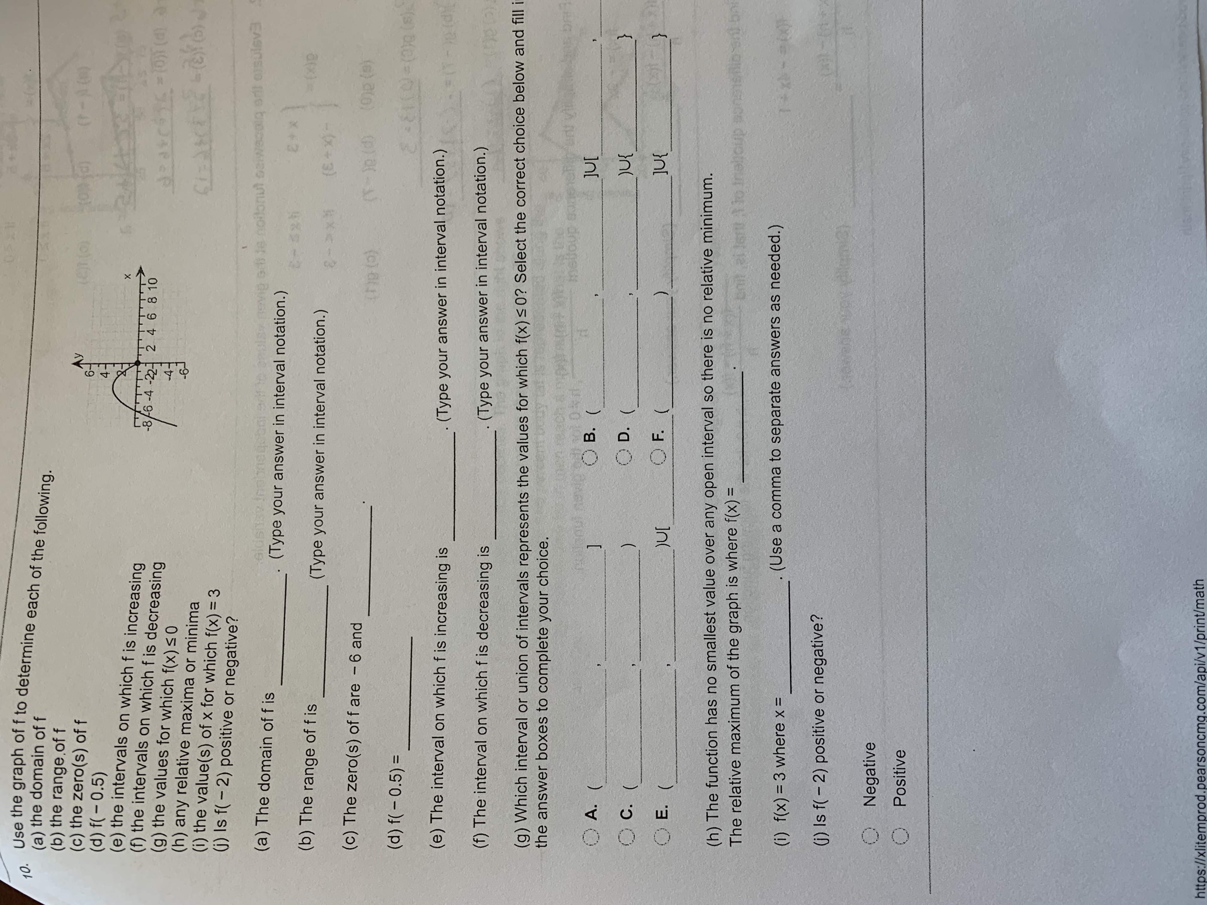 Answered Use The Graph Of F To Determine Each Of Bartleby