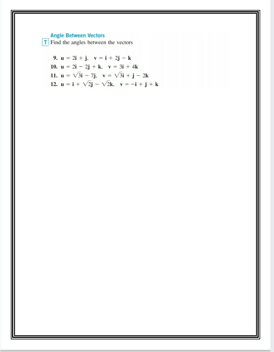 Answered Angle Between Vectors T Find The Angles Bartleby