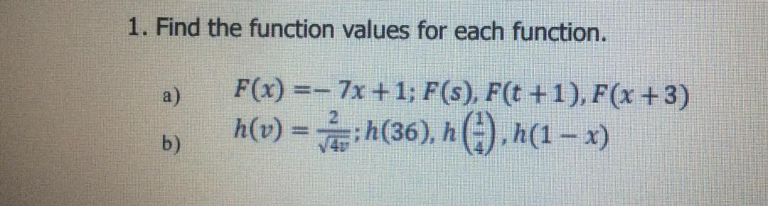 Answered 1 Find The Function Values For Each Bartleby