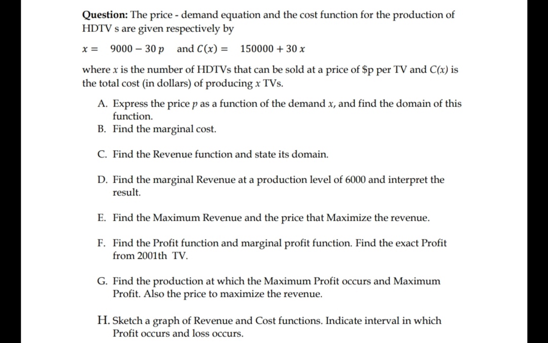 Answered Question The Price Demand Equation Bartleby