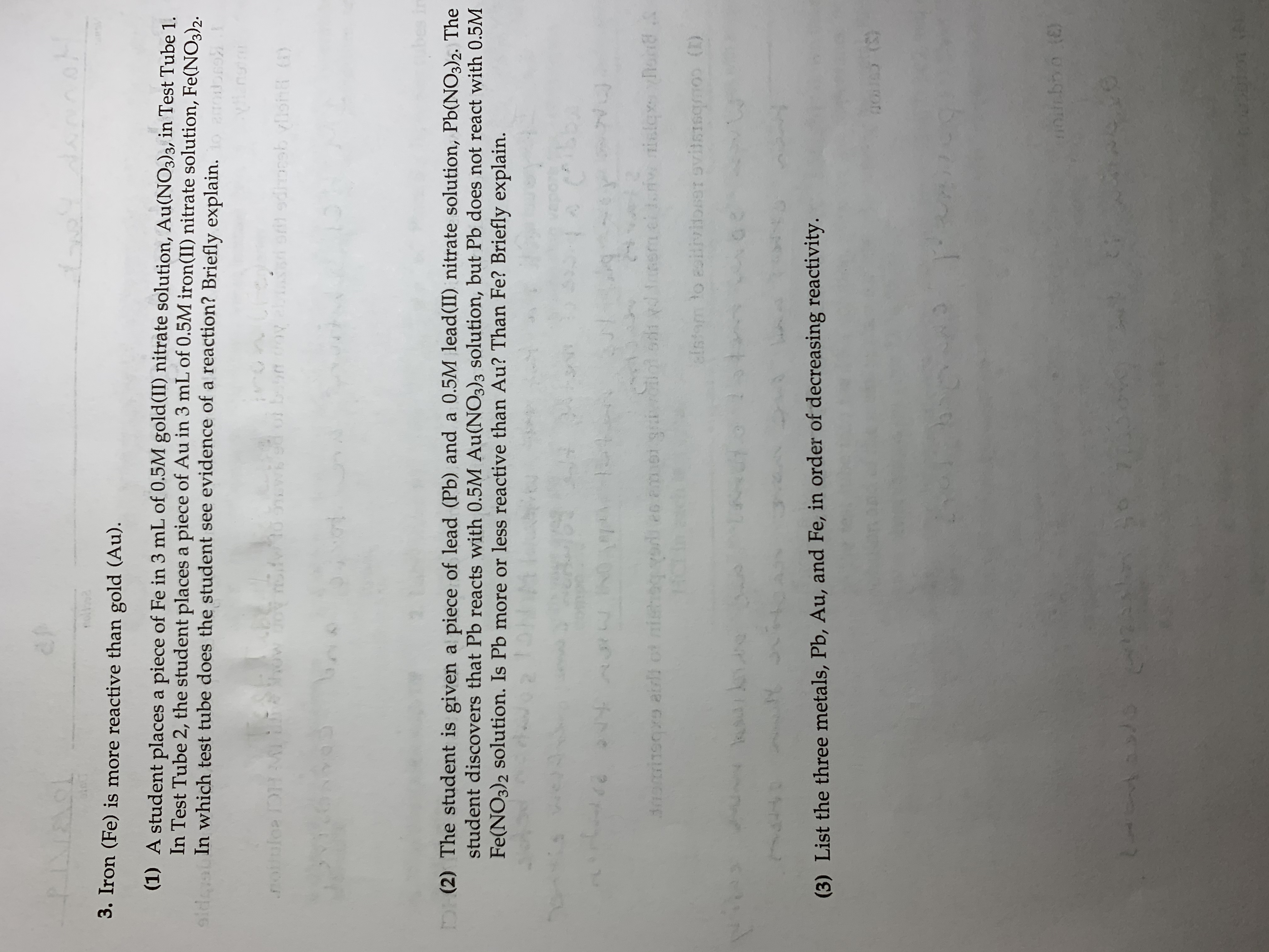 Answered Ef प L 3 Iron Fe Is More Reactive Bartleby