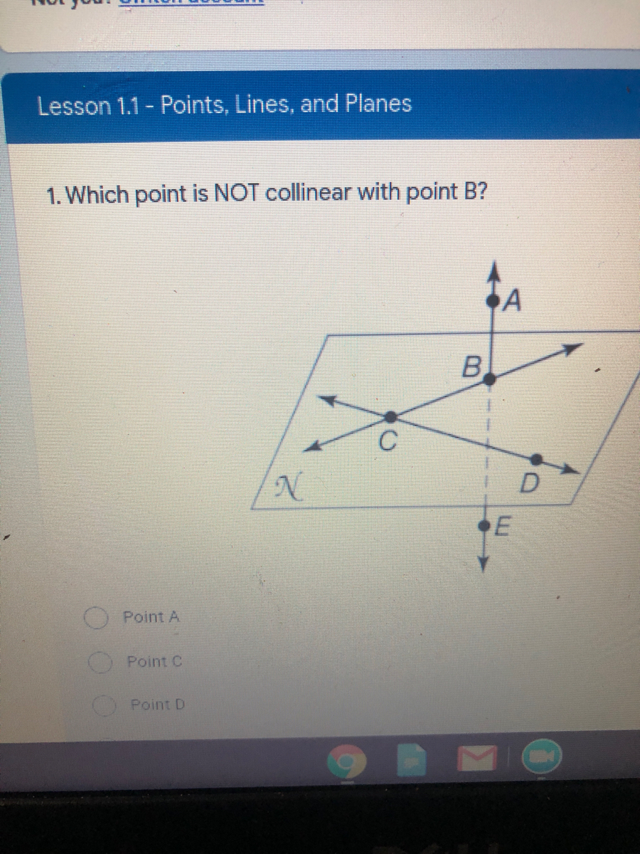 Answered: 1. Which point is NOT collinear with… | bartleby