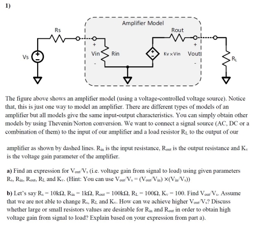 Answered 1 Amplifier Model Rs Rout Vin Rin Kv X Bartleby