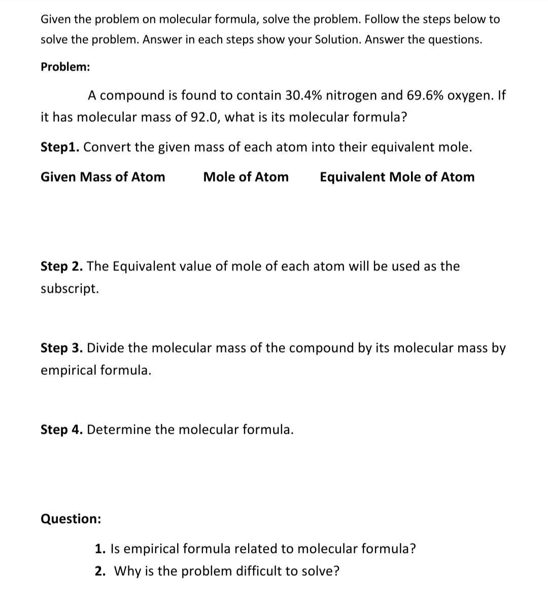 molecular formula problem solving