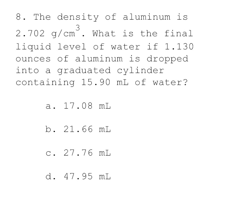 Answered 8 The Density Of Aluminum Is 3 2 702 Bartleby