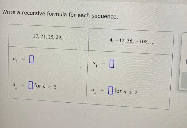 Answered: Write a recursive formula for each… | bartleby