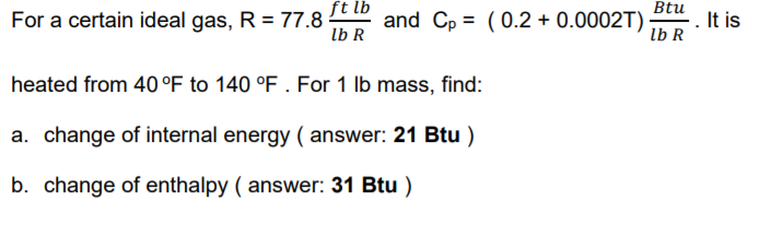 Answered Btu For A Certain Ideal Gas R 77 8 T Bartleby