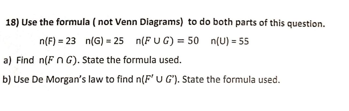 Answered 18 Use The Formula Not Venn Bartleby