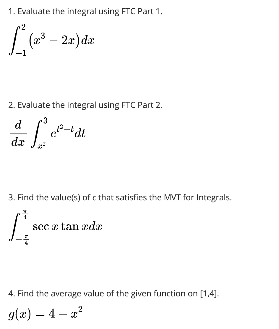 Answered 1 Evaluate The Integral Using Ftc Part Bartleby