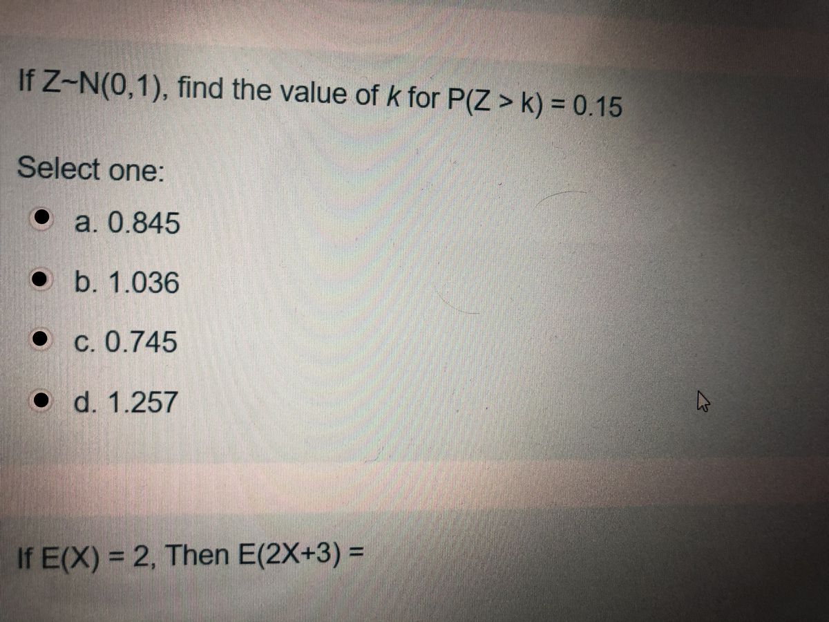 Answered If Z N 0 1 Find The Value Of K For Bartleby
