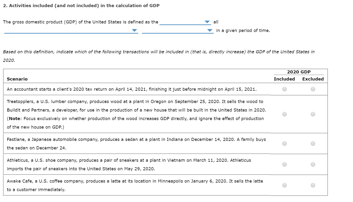 Answered 2. Activities included (and not… bartleby