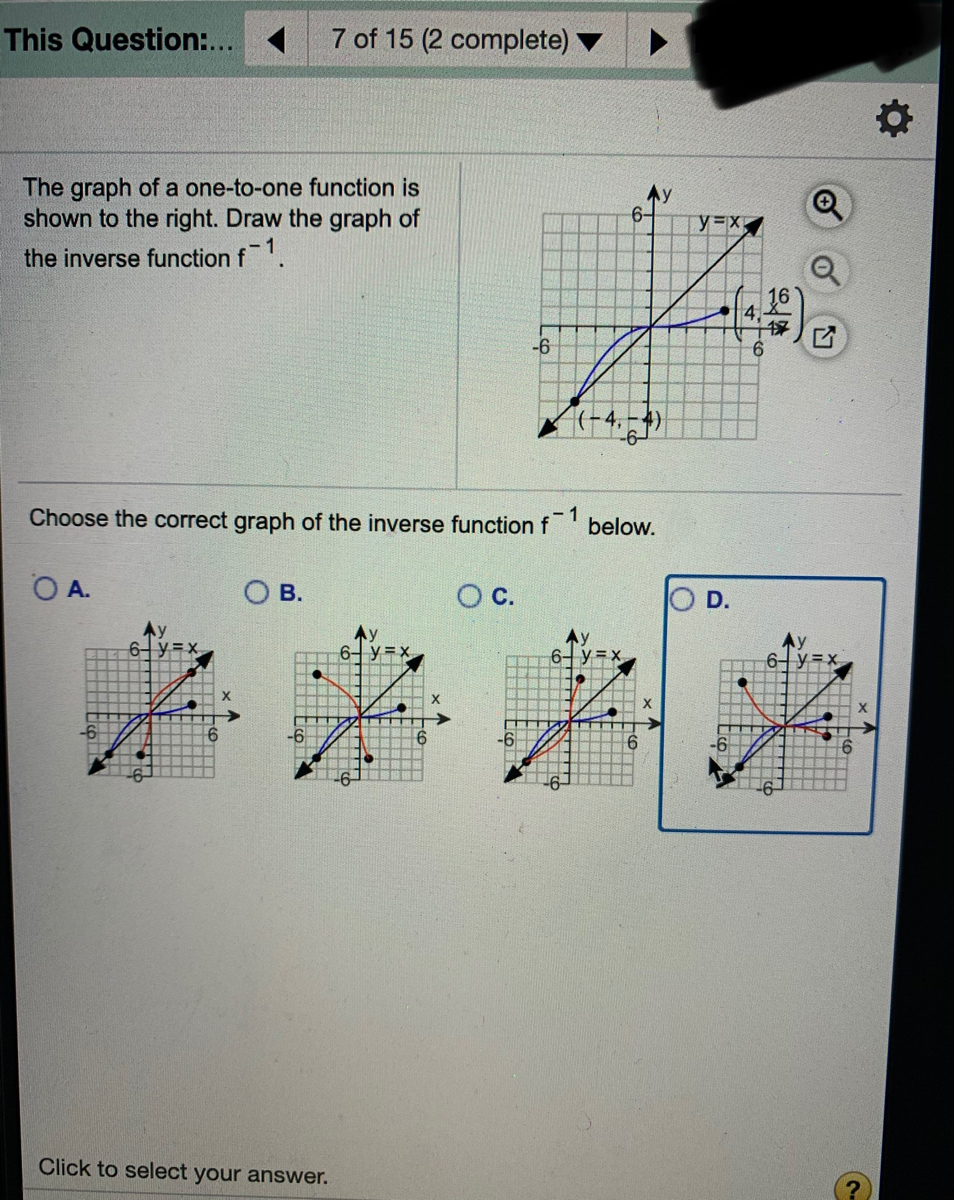 Answered The Graph Of A One To One Function Is Bartleby