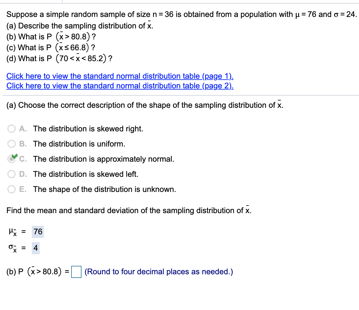 Answered Suppose A Simple Random Sample Of Size Bartleby