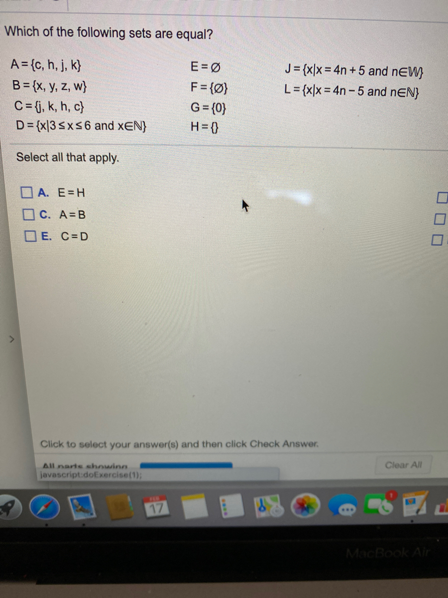 Answered Which Of The Following Sets Are Equal Bartleby