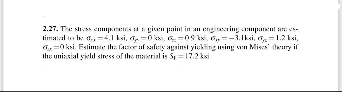 Answered 2 27 The Stress Components At A Given Bartleby