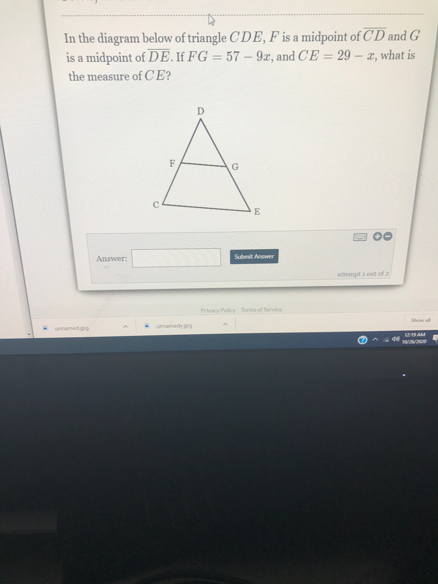 Answered In The Diagram Below Of Triangle Cde F Bartleby