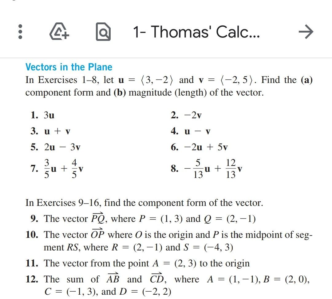 Answered Vectors In The Plane In Exercises 1 8 Bartleby