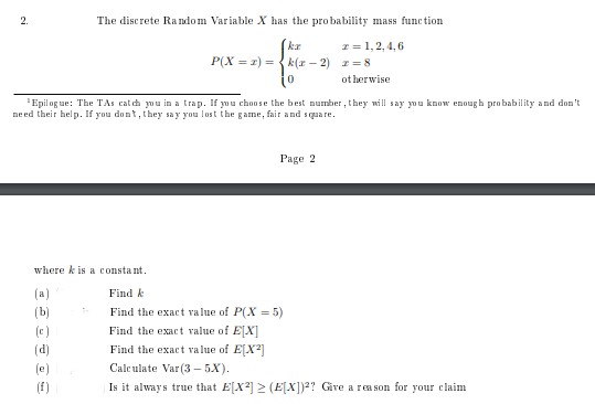 Answered 2 The Discrete Random Variable X Has Bartleby