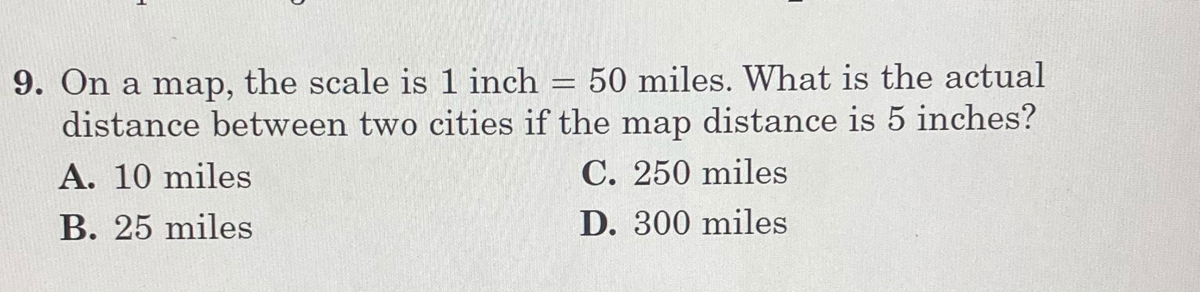 Answered: On a map, the scale is 1 inch distance… | bartleby