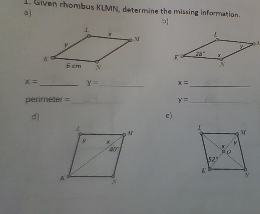 Answered Given Rhombus Klmn Determine The Bartleby