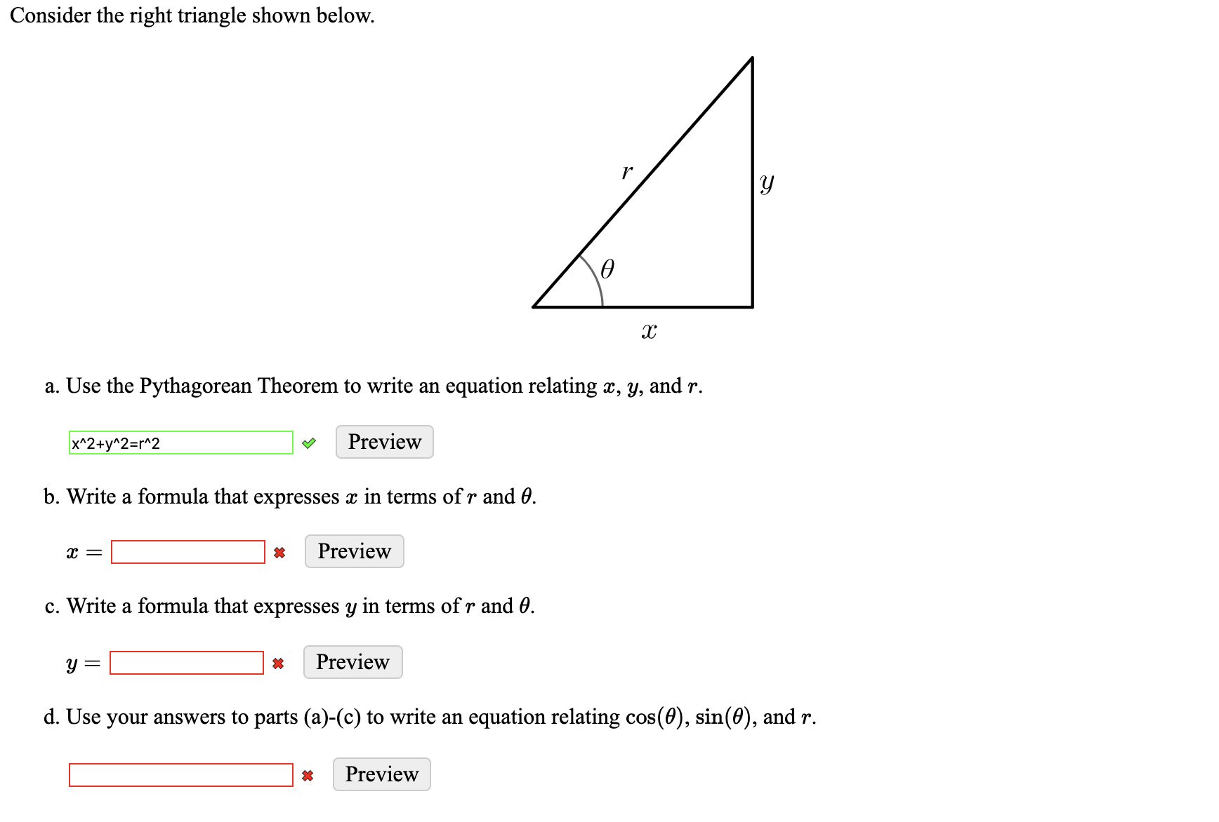 Answered Consider The Right Triangle Shown Bartleby