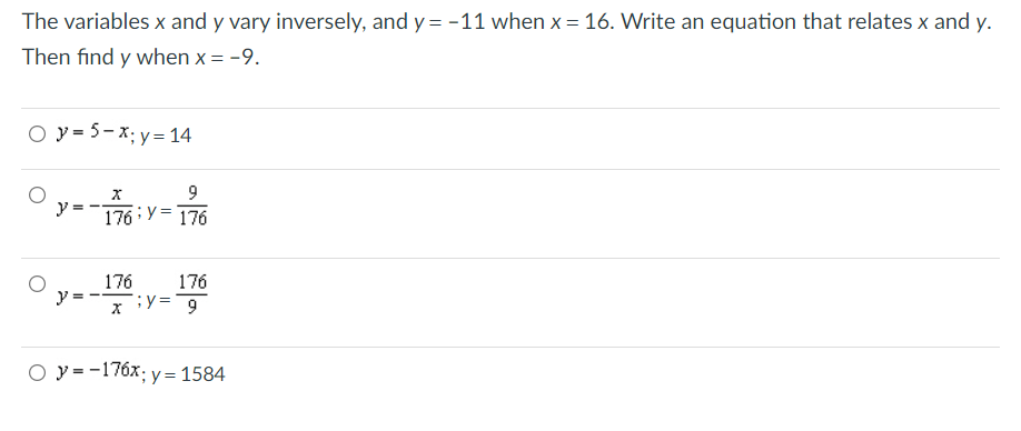 Answered: The variables x and y vary inversely,… | bartleby