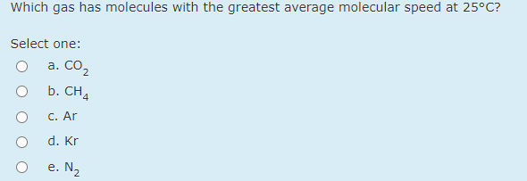 Answered: Which gas has molecules with the… | bartleby